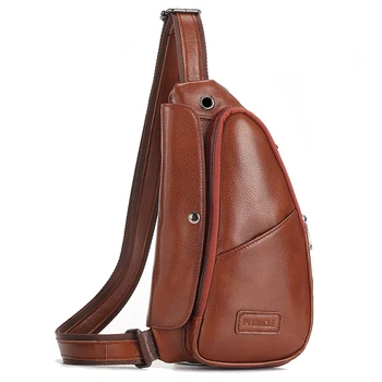 

Men's Genuine Leather Chest Bag Casual Retro First Layer Leather Crossbody Bag Men's Outdoor Sports Bag New