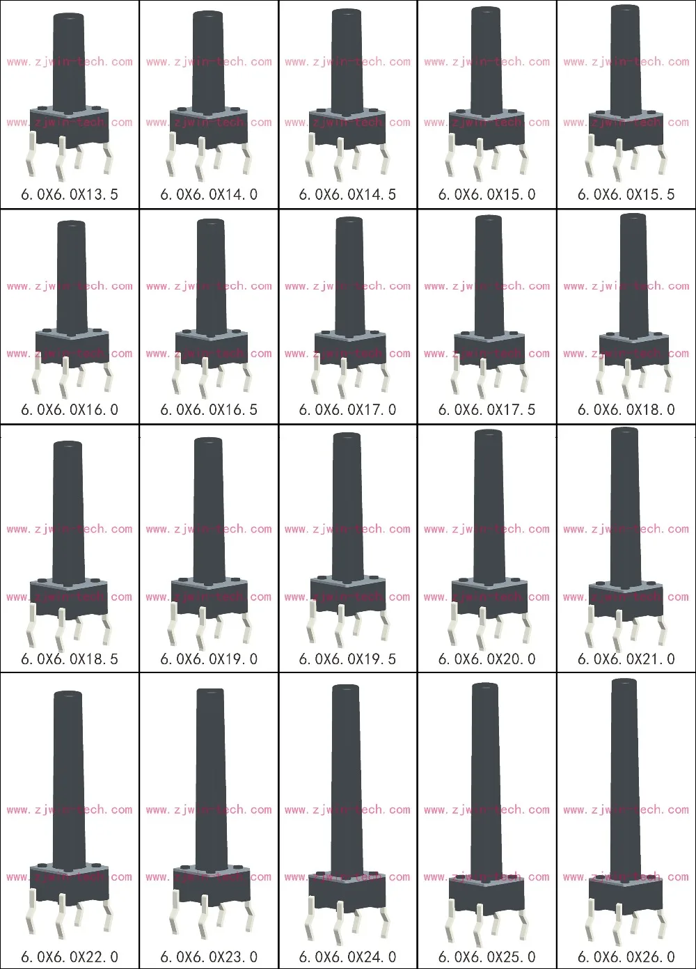 30 шт. 6X6X13.5/14/14.5/15/16/17/18/19/20/21/26MMTactile кнопочный переключатель DIP 4PIN Медь нажимной