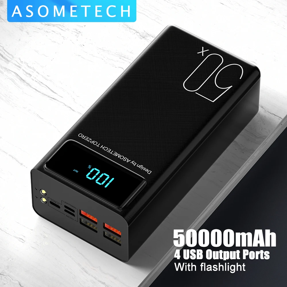 Power Bank 50000mAh Портативное внешнее зарядное устройство LED Light Powerbank 50000 mAh для iPhone Xiaomi