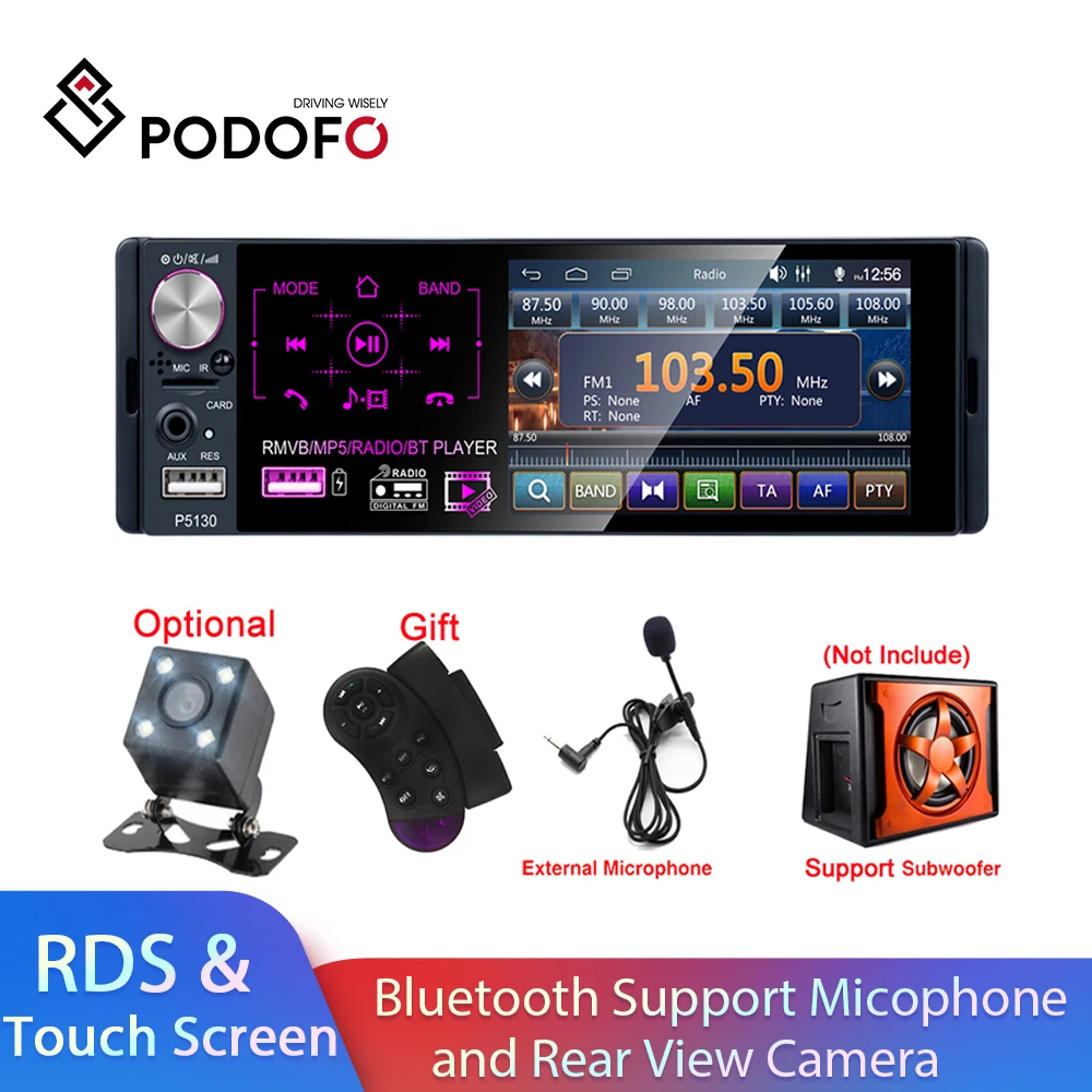 Автомагнитола Podofo RDS MP5 плеер с сенсорным экраном 4 1 дюйма Bluetooth поддержкой