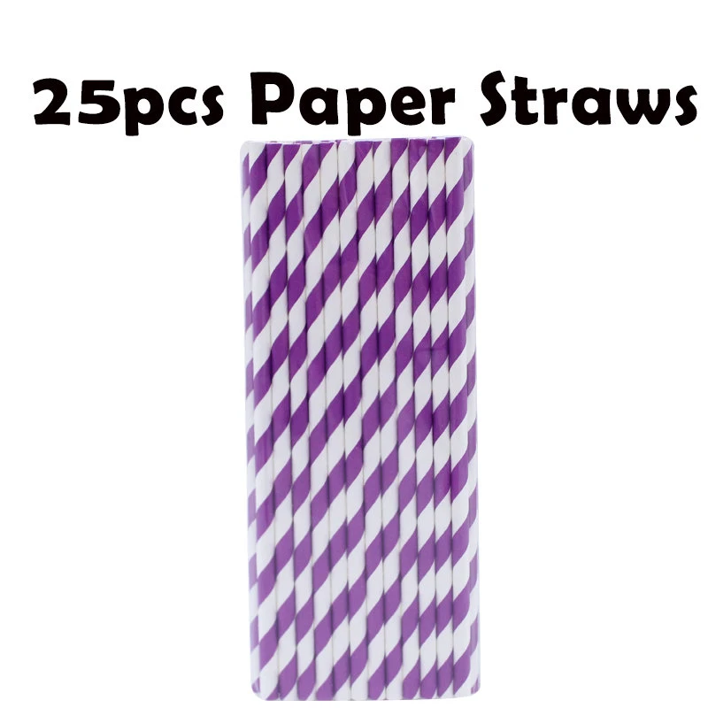 Straws 25pcs Вечерние принадлежности для мероприятий, однотонные фиолетовые одноразовые салфетки для сервировки, юбилейные чашки для дня рождения, соломинки, тарелки для девочек - Цвет: Straws 25pcs