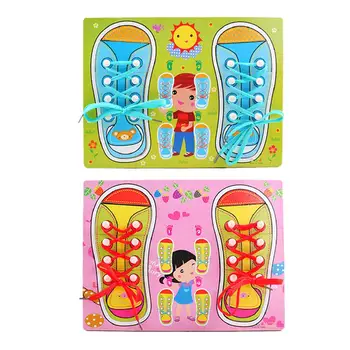 

Wooden Lacing Shoe Toy Learn to Tie Shoelaces, Fine Motor Skills Toy