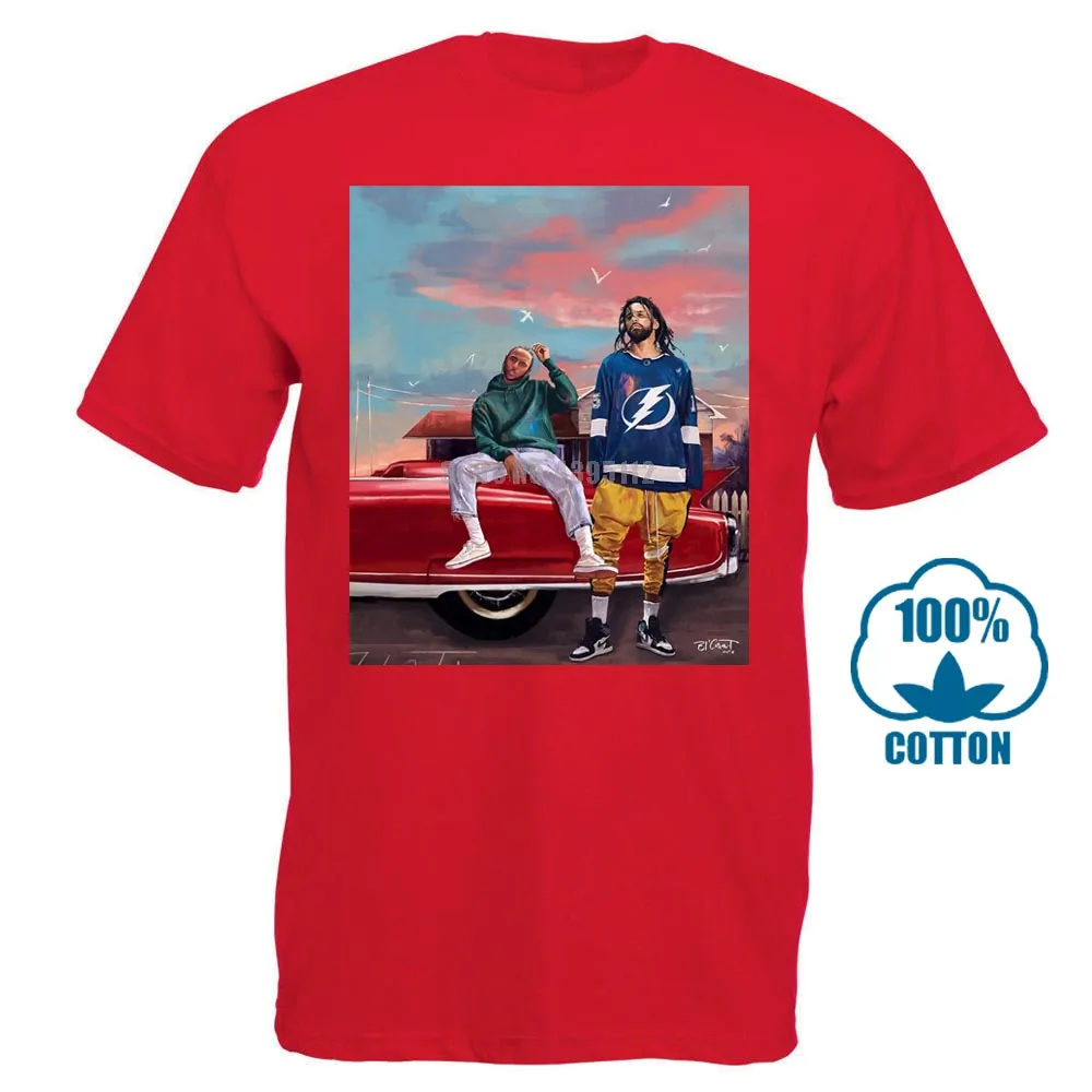 Красный J Cole& Кендрик Ламар футболка Черная Хлопковая мужская S 6Xl поставщик США - Цвет: Красный