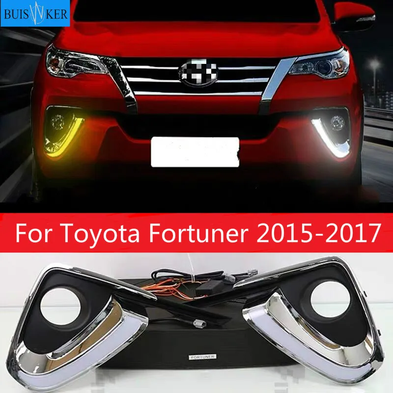 

Автомобиль тормозные колодки для Toyota Fortuner 2015 2016 2017 DRL Светодиодный дневной светильник Дневной светильник колпак противотуманных фар отложным воротником желтый сигнал