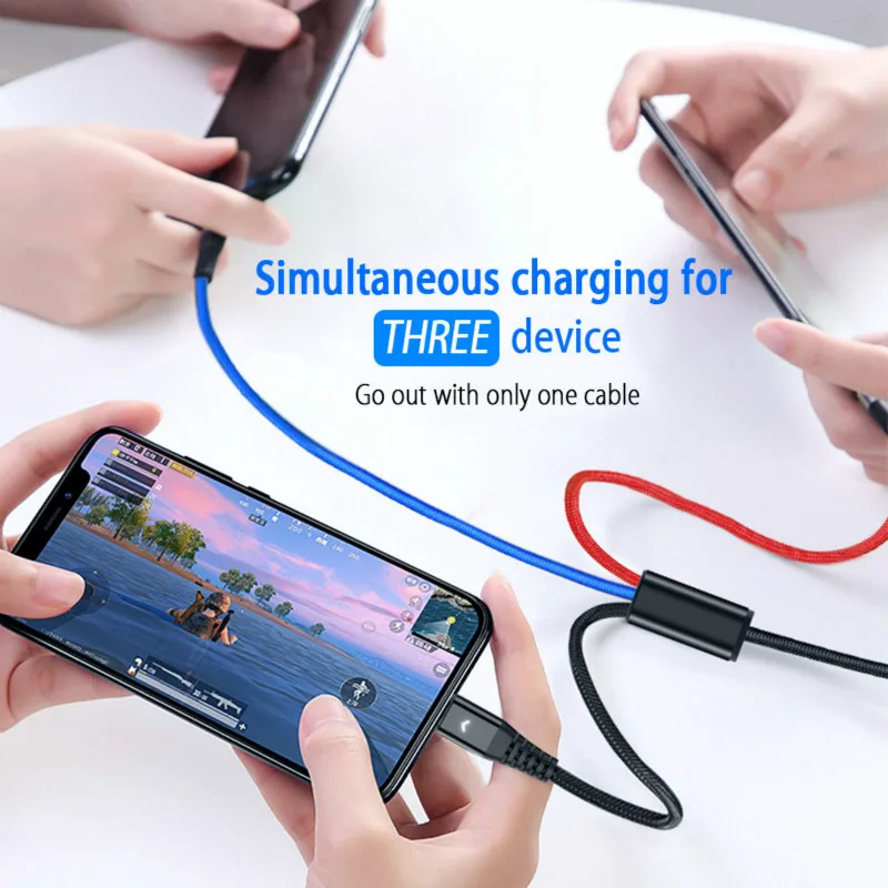 Зарядный кабель 3 в 1 Type C/8 Pin/Micro USB для iPhone X Xr универсальный быстрой зарядки Samsung S9 S8