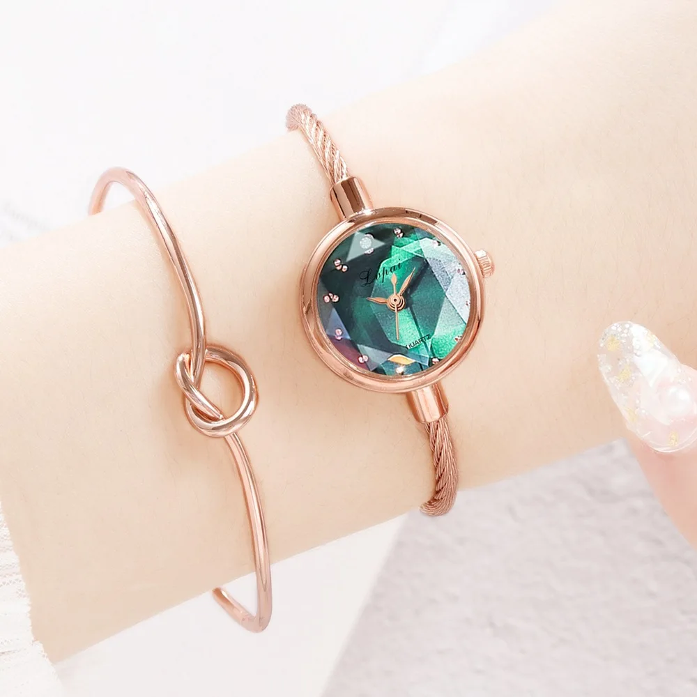 Женские часы-браслет розовое золото повседневные маленькие часы с зеленым