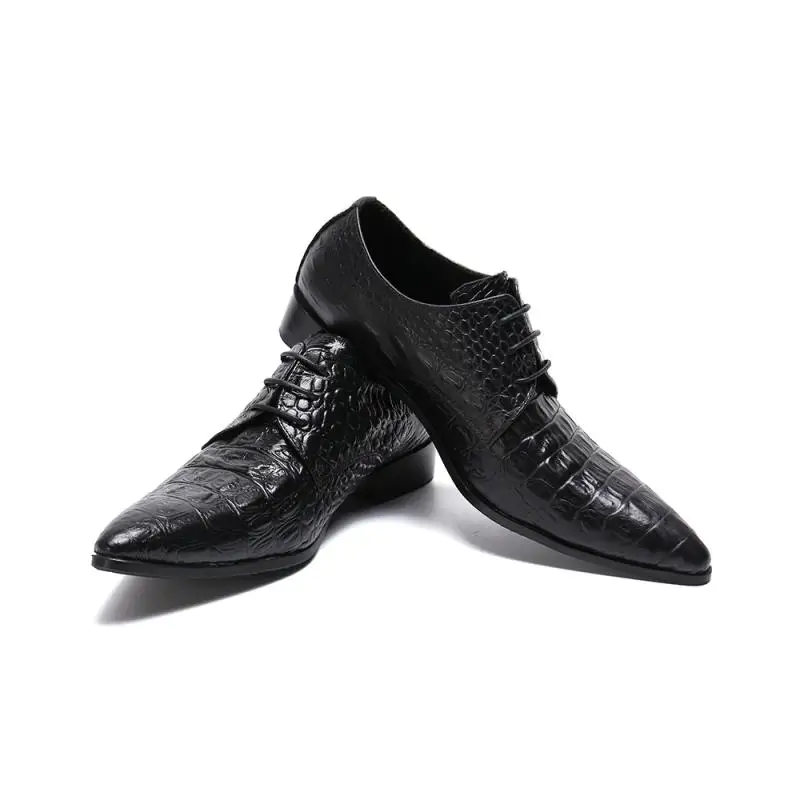 Luxury Crocodile Pattern Embossed Leather Dress Shoes Men Pointed Toe Lace Up Wedding Shoes Mens Business Office Work Shoes