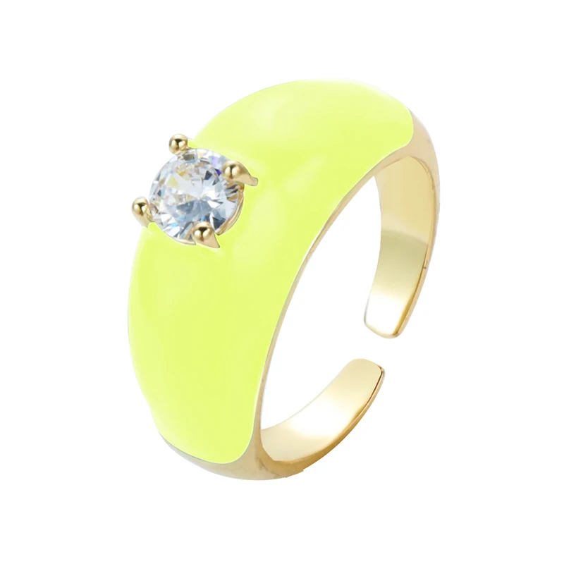 2021 INS Color Rainbow Fashion Rings For Women Finger Jewelry Clear CZ Colorful Neon Enamel Open Adjusted Dome Ring