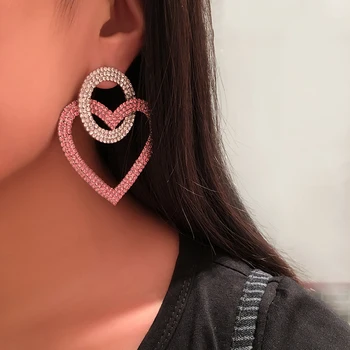 

AENSOA Women Vintage Earrings Unique Design Crystal Heart Dangle Earrings Long Big Earrings Statement Rhinestone Jewelry 2020