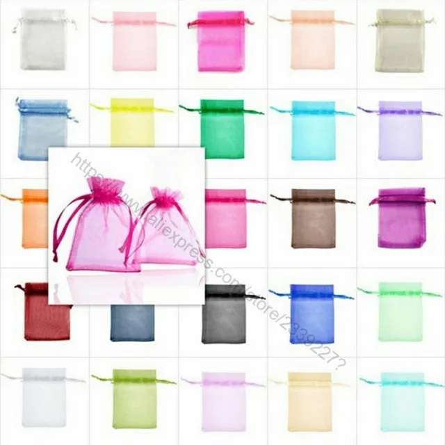 Lote de 25/50 bolsas de Organza blanca con cordón ajustable bolsas pequeñas, paquetes de joyas, Navidad, boda, embalaje, bolsas de regalo, 5z