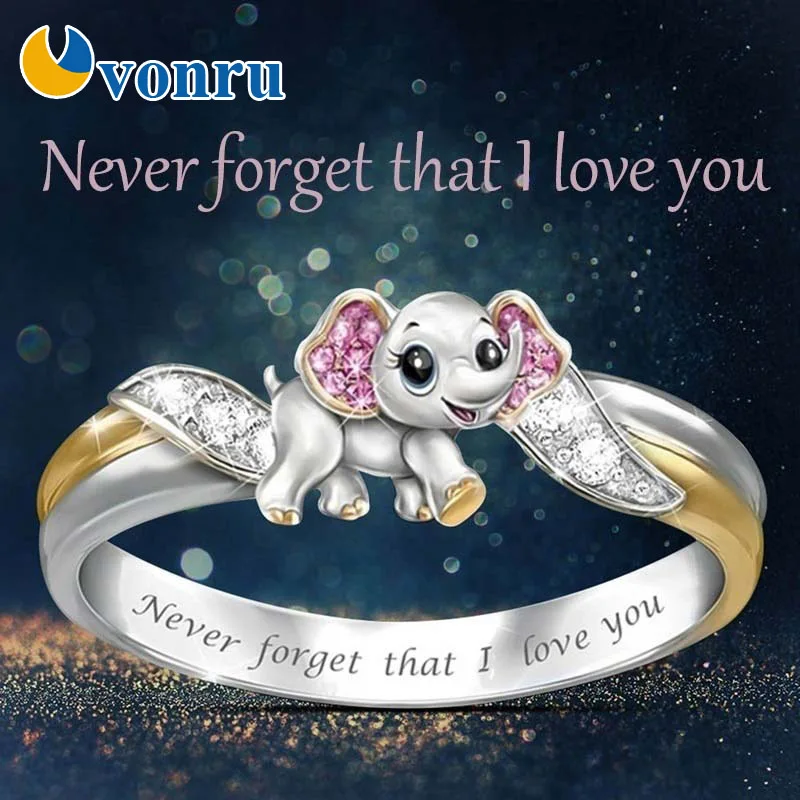 Vintage Cute Cartoon Elephant Ring For Women Fashion Personality Design Crystal Party Wedding Bands Jewelry Gift | Украшения и