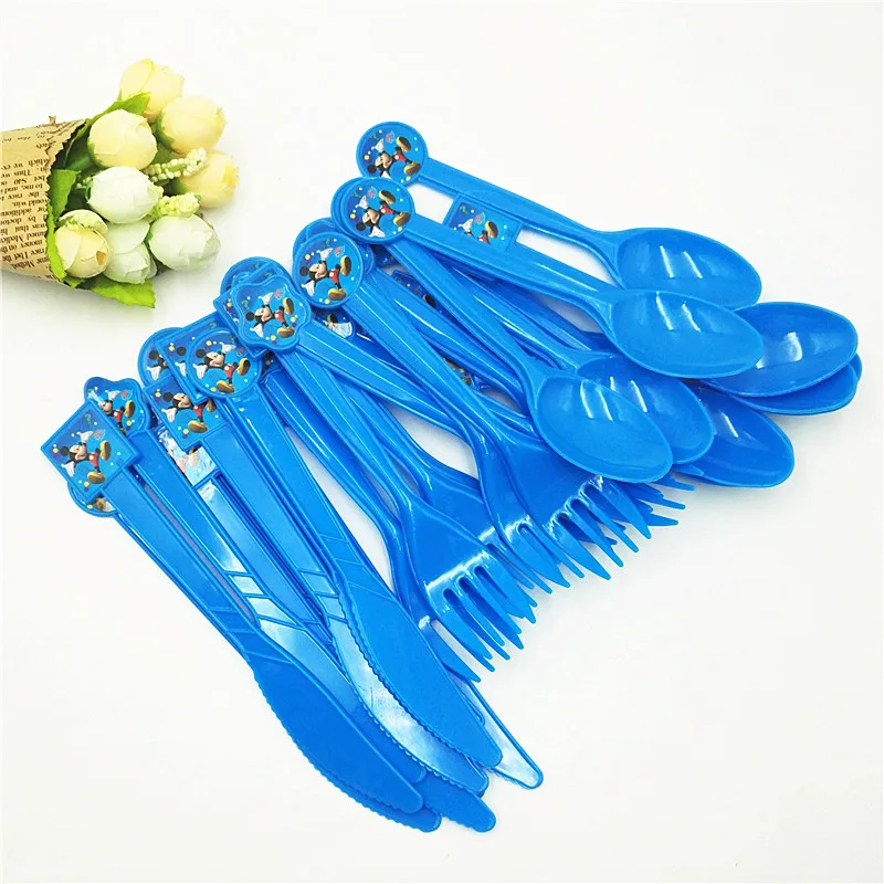 

10pcs Mickey Party Supplies Plastic Knives Forks Spoons happy Birthday Party Decoration Favors Baby Boy Kids Party Set