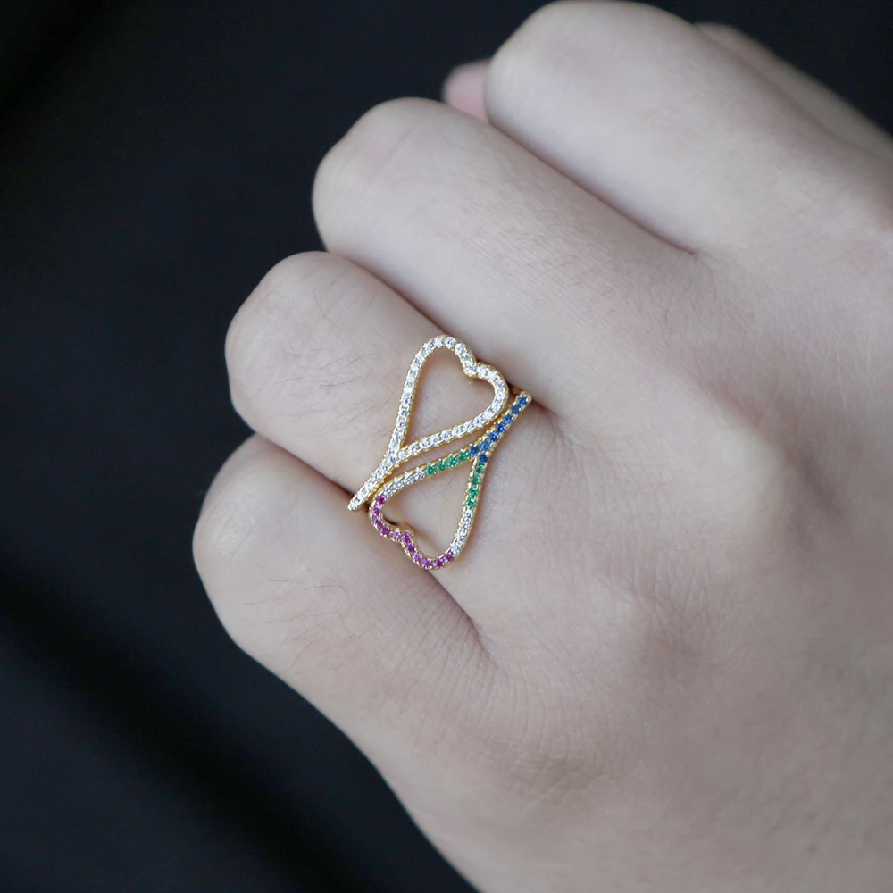 Бесконечно обручальные кольца для влюбленных женщин eternityheart-shape rainbow cz promise Кольца простые прозрачные ювелирные изделия парные кольца