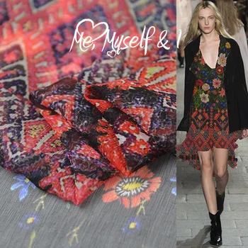 

Mountain Wild Flower Digital Printed Crinkle Georgette Fabric for Dress 133cm 8momme 100%silk Cloth Diy Sewing Free Shipping Hot