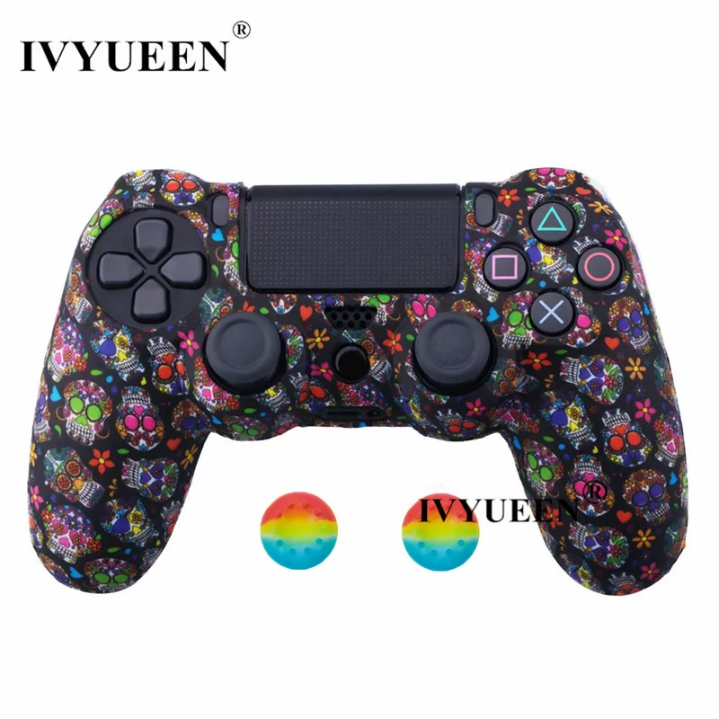 Colorful Skull B IVYUEEN 44 цвета силиконовый Камуфляжный защитный чехол для sony Dualshock 4 PS4 DS4 Pro тонкий контроллер ручки джойстик колпачки - Цвет: Colorful Skull B