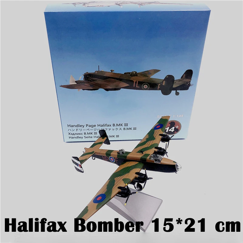 Halifax Bomber 1:144 WW2 Halifax четырехмоторный Тяжелый бомбардировщик английский истребитель статический дисплей Модель литья под давлением коллекция мальчик игрушка подарок - Цвет: Halifax Bomber
