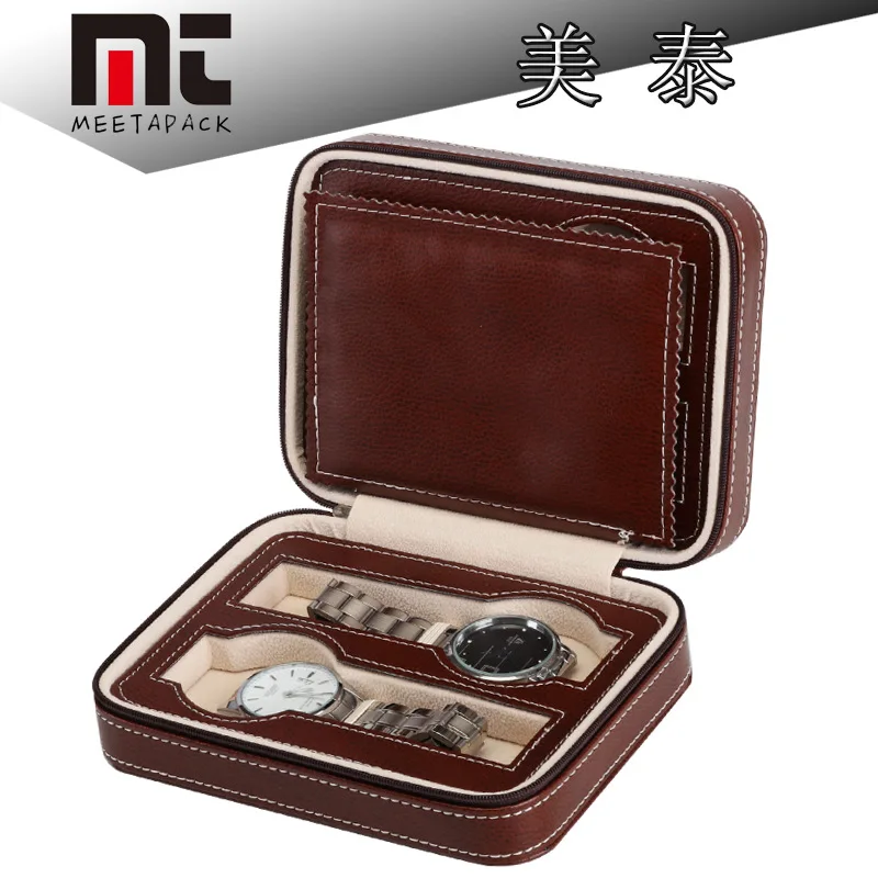 

Zipper Watch Box Bag Brown 4-Bit Portable Watch Storage Leather Bag Portable Durable