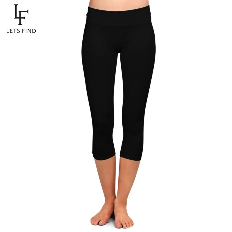 LETSFIND High Quaility Milk Silk Women High Waist Plus Size Fitness Capri Leggings Solid Black Elastic Soft Slim Mid-Calf Pants LETSFIND High Quaility Milk Silk Women High Waist Plus Size Fitness Capri Leggings Solid Black Elastic Soft Slim Mid-Calf Pants