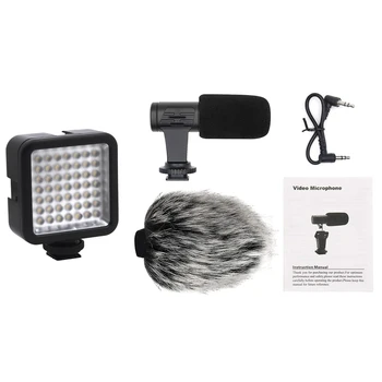 

1 Pcs Camera Microphone, for iPhone Andoid Smartphones, Nikon Canon EOS DSLR Cameras & 1 Pcs Mini DC 3V 5.5W 49 LED Video Camera