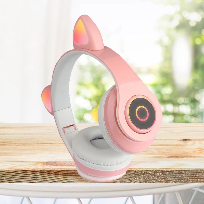 Беспроводные наушники mp3 плеер с светодиодный яркими дышащими огнями кошачьи уши
