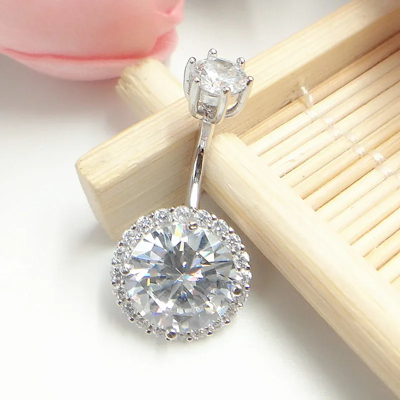 

925 Sterling Belly Button Ring Europe And America Human Puncture Anti-Allergy Circle Zircon du qi ding qi shi Silver