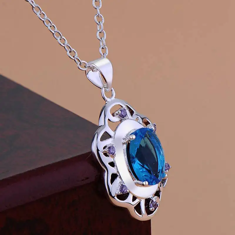 Модное женское ожерелье Bague Ringen с аквамариновым камнем, серебряные ювелирные изделия 925, украшение на шею, вечерние украшения для банкета, подарок