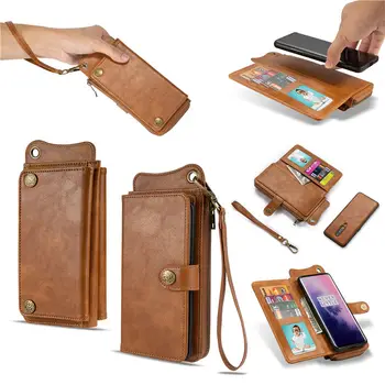 

Luxury High Quality Vintage Split Body Flip Cover Zipper Retro wallet Leather Case For OnePlus 7 Pro With Lanyard