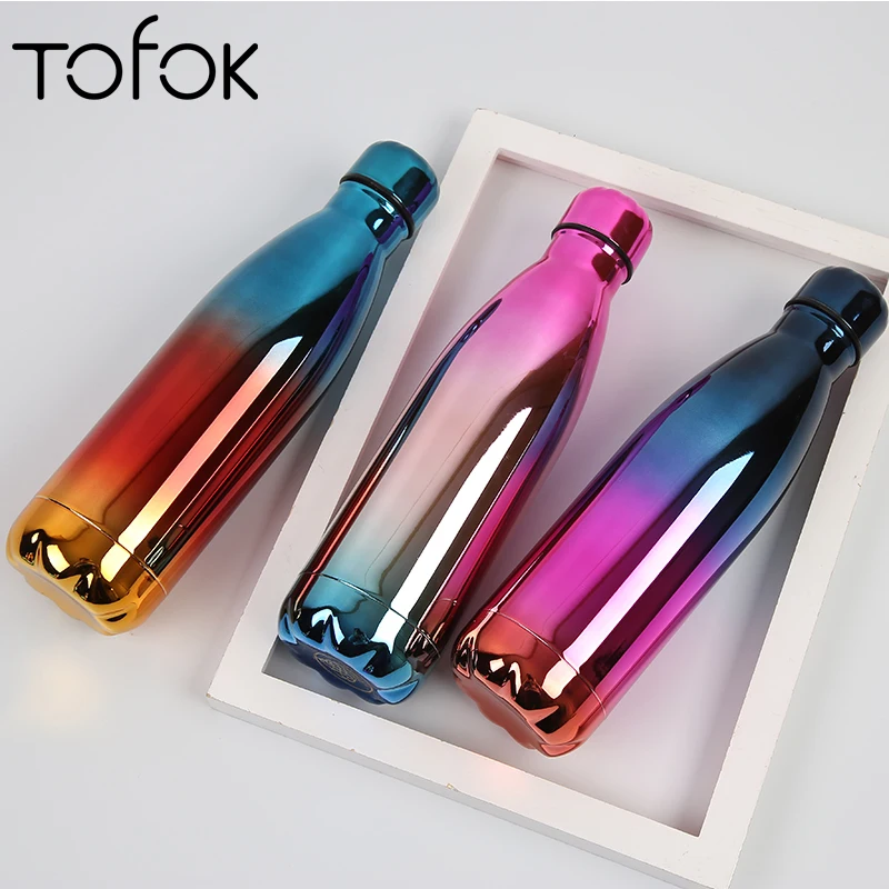 

Tofok Plating Gradient Coke Bottle Mug Double Vacuum Milk Powder Cup Stainless Steel Sport Outdoor Thermos Kettle Gift 500ml New