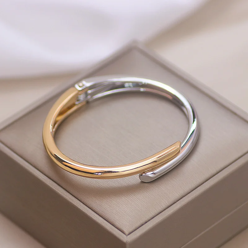 Bangle Bracelet Trendy Simple Jewelry Geometry Round Metal Open Bangles Bracelets Punk Gold Color for Women Girls Gift