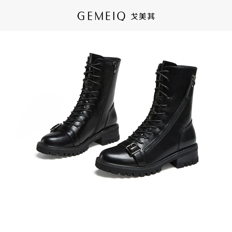 GEMEIQ/женские ботинки новые теплые зимние ботинки martin на высоком каблуке модная женская обувь черного цвета на толстом каблуке