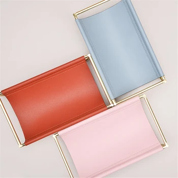 

Light Luxury Leather Wrought Iron Storage Tray Key Rack Desktop Decorations Nordic European Style Home Daily Decorations