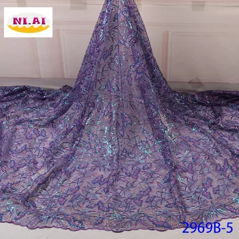 

NIAI African Sequins Lace Fabric 2019 High Quality Lace Material French Lace Fabric Nigerian Tulle Mesh Lace Fabric XY2969B-5