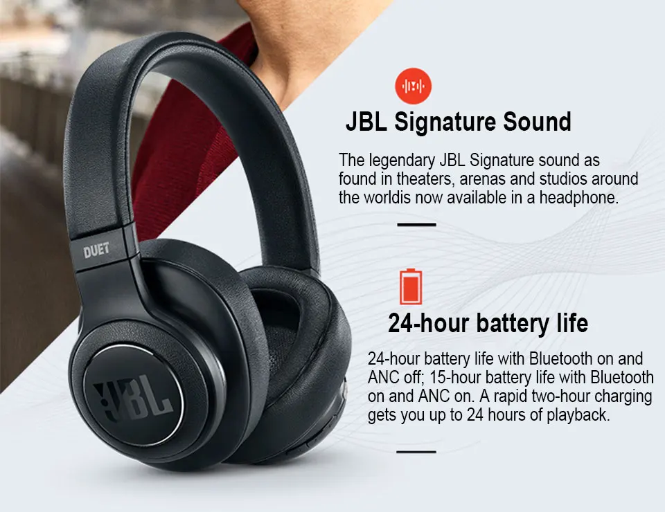 JBL Duet NC беспроводные Bluetooth наушники с активным шумоподавлением Быстрая зарядка 24 часа Время работы от аккумулятора спортивные наушники Спортивная гарнитура