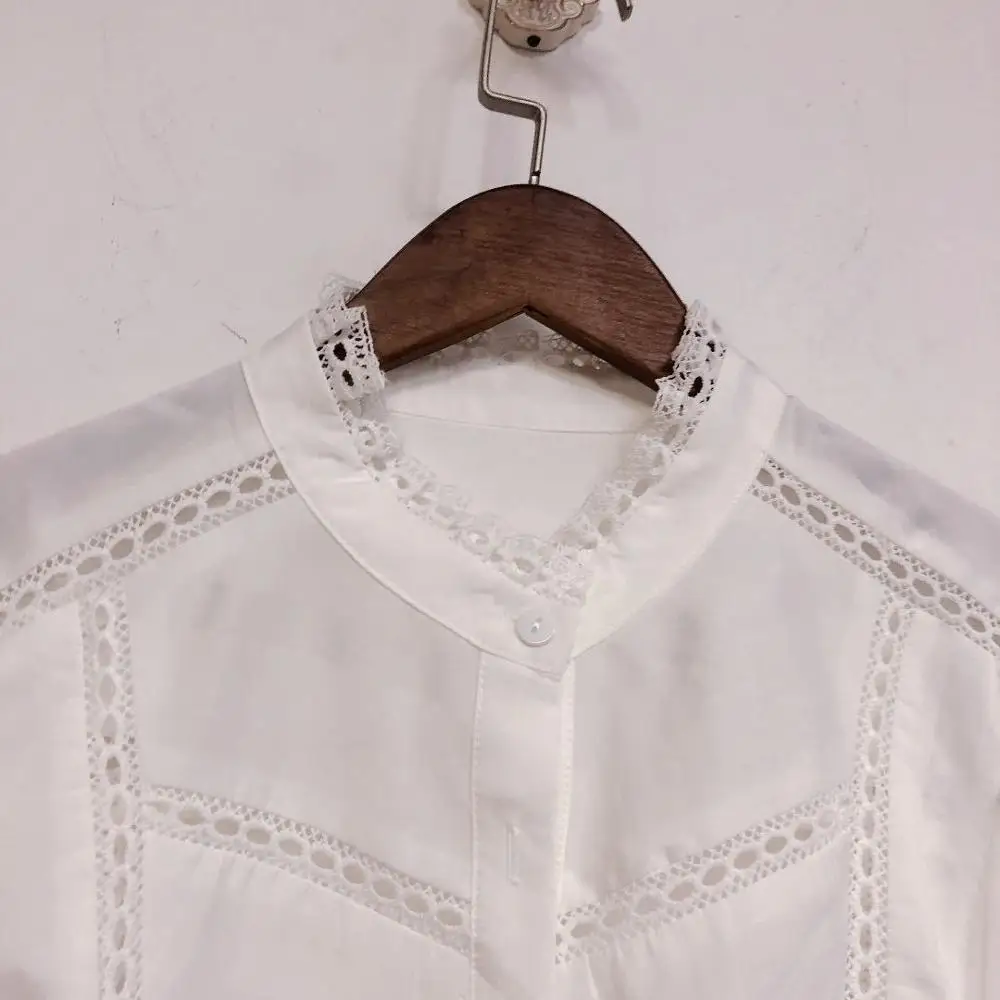 Women Lace Patchwork Blouse 2020 New Sweet Hollow