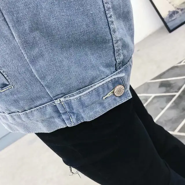 Autumn& Winter Men with Holes Jeans Coat Men'S Wear Korean-style Trend Washing Japanese-style Jacket Students Loose Cowboy Clot