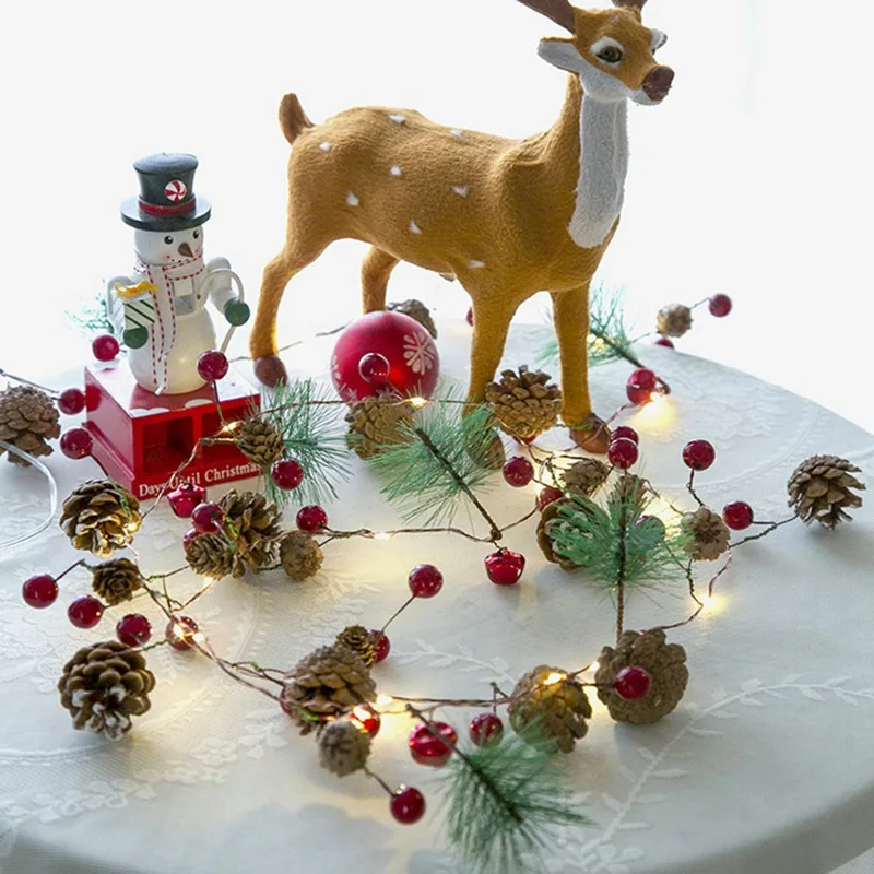 2 м 20 светодиодный s гирлянда Pinecones сосновая игла красная ягода медная проволочная струнная Лампа Теплая Белая Рождественская Светодиодная лента