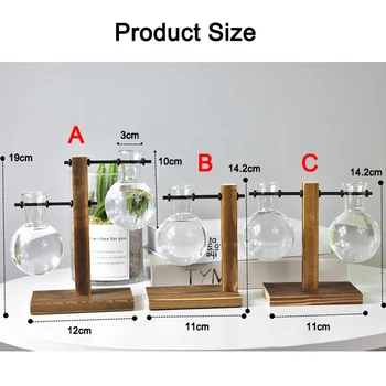 

Table Desk Bulb Glass Hydroponic Vase Flower Plant Pot with Wooden Tray Office Decor C44