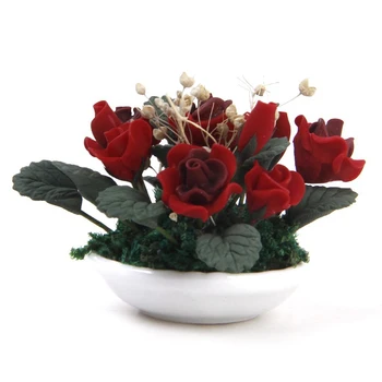 

1/12 Miniature dollhouse clay plants Pink gypsophila flower ceramic pot