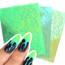 10 шт голографическая наклейка для дизайна ногтей с 3D лазером зеленый огонь полый слайдер Deocoration маникюр лак дизайн BE2009