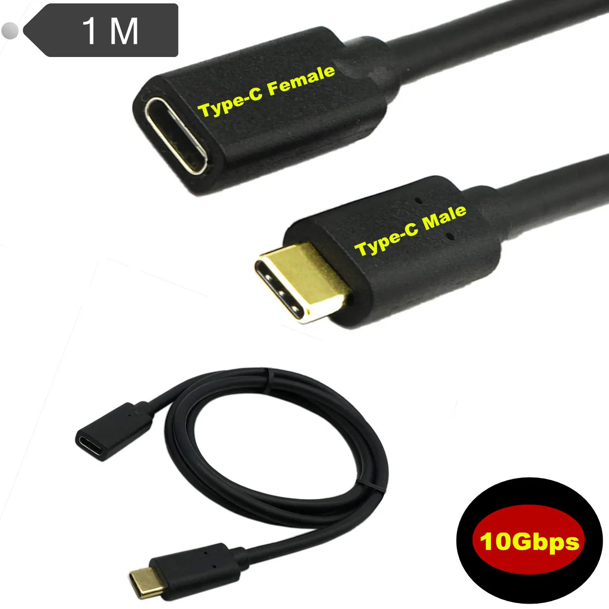 Gen 2 USB3.1 USB-C Type C Male to Female Extension Data Cable 0.2M 0.6M Black