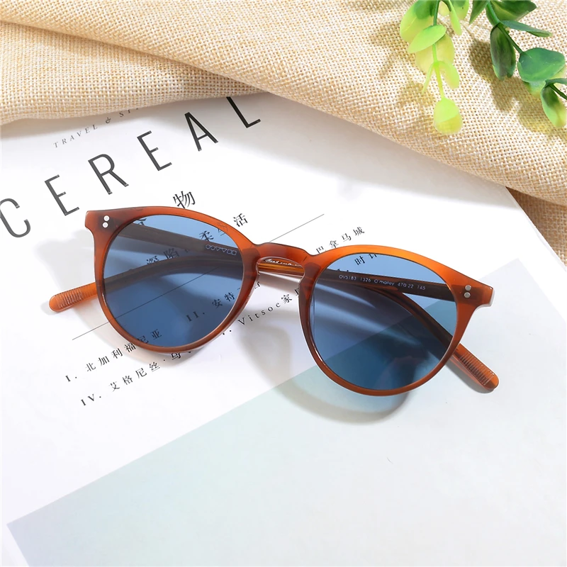 Amber VS Blue Винтажные прозрачные солнцезащитные очки OV5183 поляризованные солнцезащитные очки мужские O' malley Ретро Женские ацетатные тени женские солнцезащитные очки - Цвет линз: Amber VS Blue