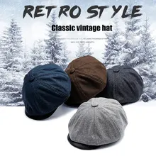Мужской берет шляпа водительский таксистка Peaky Толстая теплая плоская кепка винтажная газетная Кепка-B5