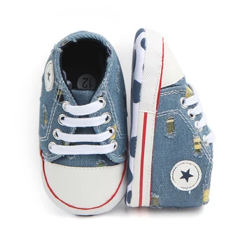 

Toddler Baby First Walkers Shoes Soft Canvas Lace-up Denim Ripped Toddler Shoes