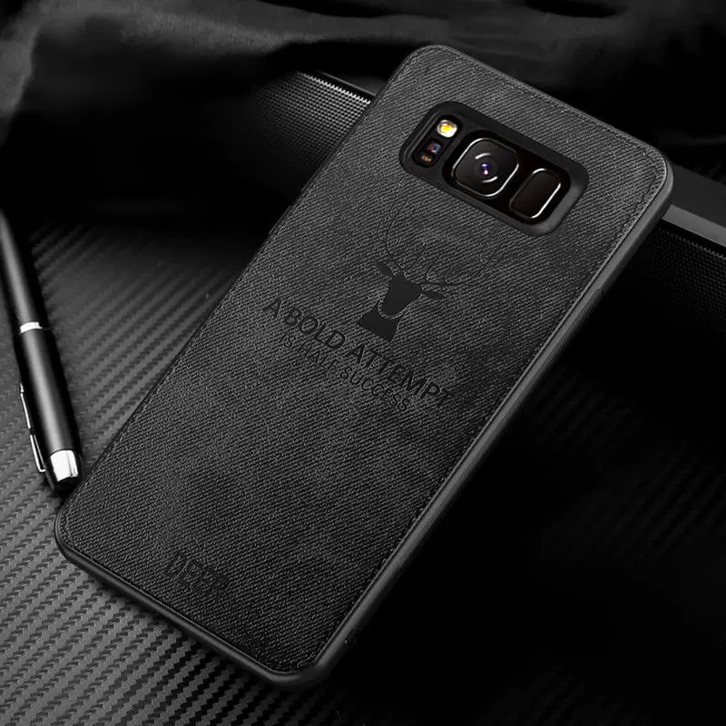 Тканевый чехол для samsung Galaxy S10 S10e e S9 S8 A7 A9 J4 J6 A6 A8 плюс Note 9 8 S7 край Холст Кожа Мягкий силиконовый чехол-накладка олень - Цвет: Black