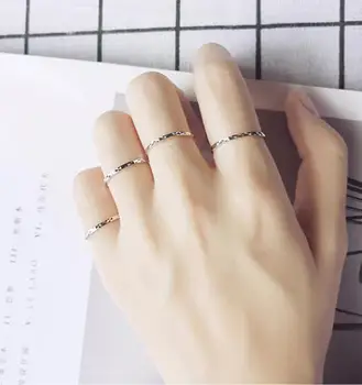 

925 Sterling Silver Geometric Silver / Rose Gold Color Ring For Women Cute Fine Jewelry 2020 Minimalist Accessories Gift jz463