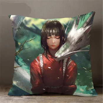 

Miyazaki Hayao Spirited Away Ogino Chihiro Nigihayami Kohakunushi Ultra Short Plush Back Cushion Creative Bedroom Pillow X3165
