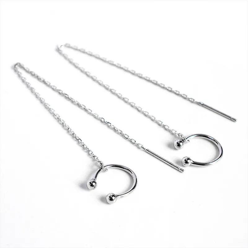 925 стерлингового серебра длинная Серебряная цепочка серёжки, линия уха Клипсы Серьги без проколотое ухо клип не пирсинг ювелирные изделия