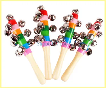 

100PCS Baby Rainbow Toy Kid Pram Crib Handle Wooden Activity Bell Stick Shaker Rattle 18 Cm Party Supplies Gifts for Children