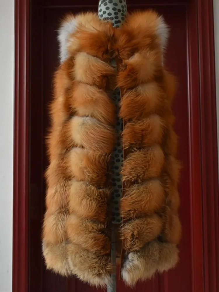 Red fox Натуральный Лисий мех жилет натуральный мех пальто для куртки женские пальто жилет длинные меховые пальто натуральный мех пальто лисий жилет куртка - Цвет: Red fox
