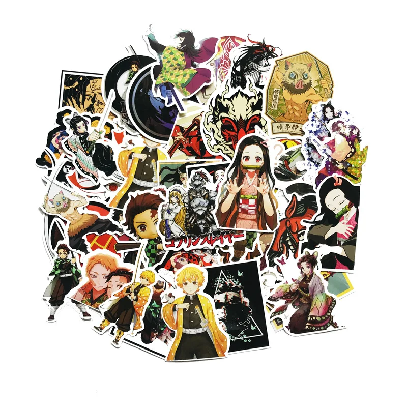 

50pcs Demon Slayer: Kimetsu no Yaiba Anime Sticker Stickers PVC Graffiti Stickers Suitcase Luggage Guitar Car For Children Toys